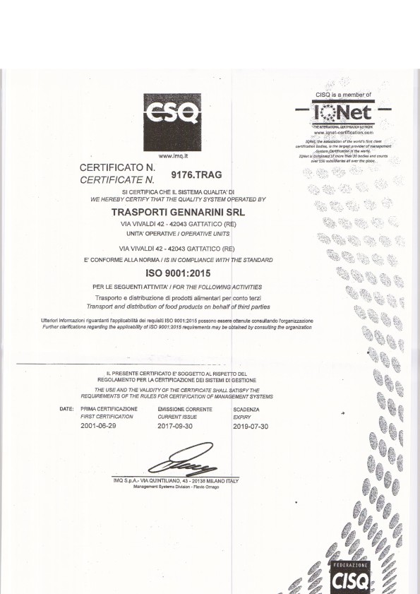 Certificato ISO 9001 2015